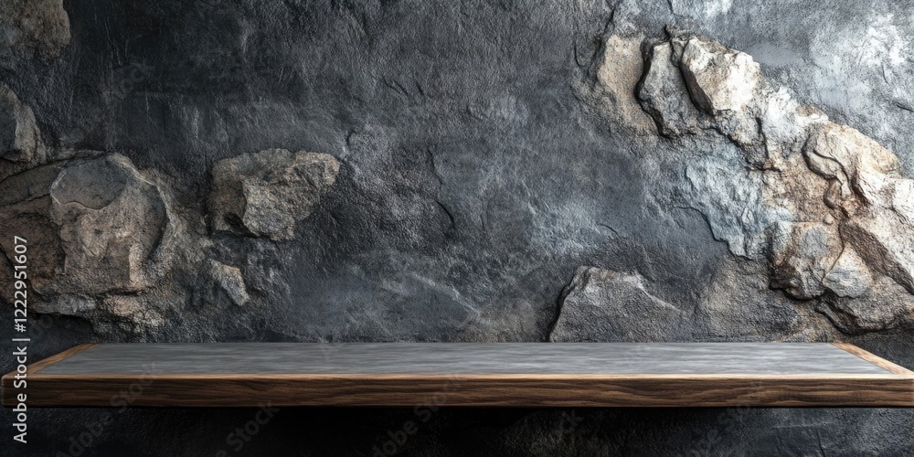 Aufkleber elegant display table against a stone backdrop with room for text and product placement