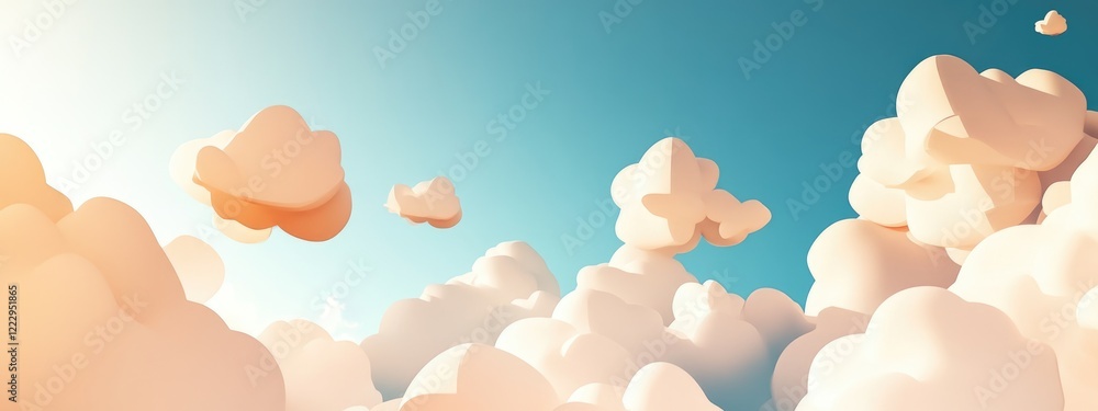 Poster drifting clouds creating shadows on sunlight with clear blue sky and ample negative space for text p