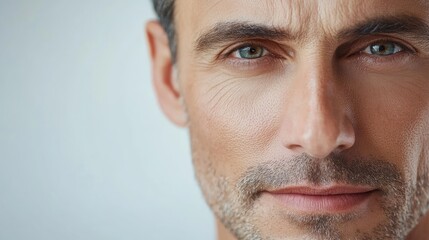 Obraz premium Mature man with clear complexion showcasing advanced skin technology highlighting wrinkles and filtration for beauty and skincare advertising
