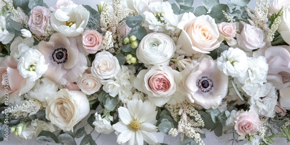 Poster elegant floral arrangement in pastel colors with ample copy space for text use