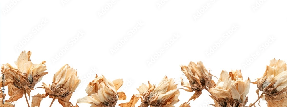 Poster Dried Astrophytum Asterias Cactus Flowers Isolated on White Background Perfect for Text Placement and Decorative Uses