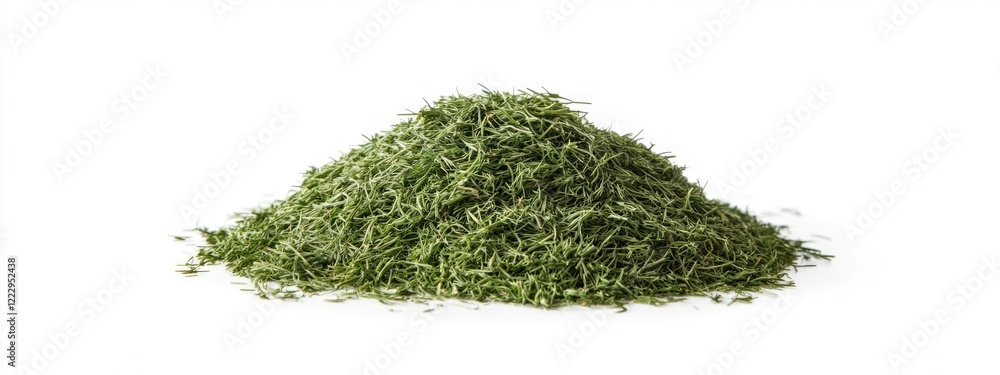 Poster Dried dill herb heap on white background with ample space for text and design elements in culinary or herbal contexts.