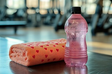 Refreshing drink and towel after a gym workout