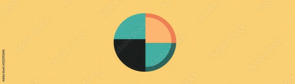 Poster a minimalist, abstract design featuring a circular shape divided into four segments with varying col