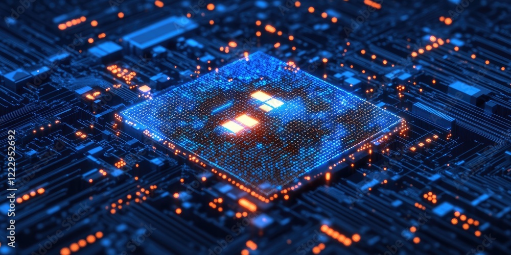 Poster Futuristic Digital Circuit Board Design for AI Business Metrics with Customizable Space for Text and Data Insights