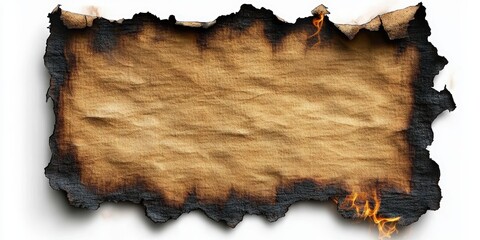 Highly Detailed Photorealistic Vintage Burned Paper with Frayed Edges and Fiery Accents for Artistic and Creative Projects