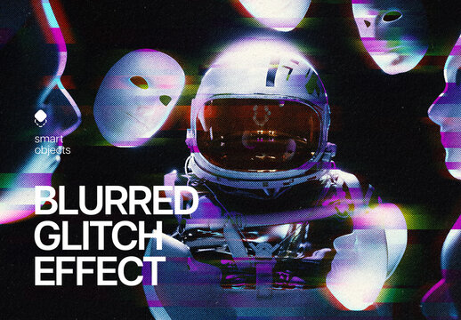 Blurred Glitch Photo Effect Mockup
