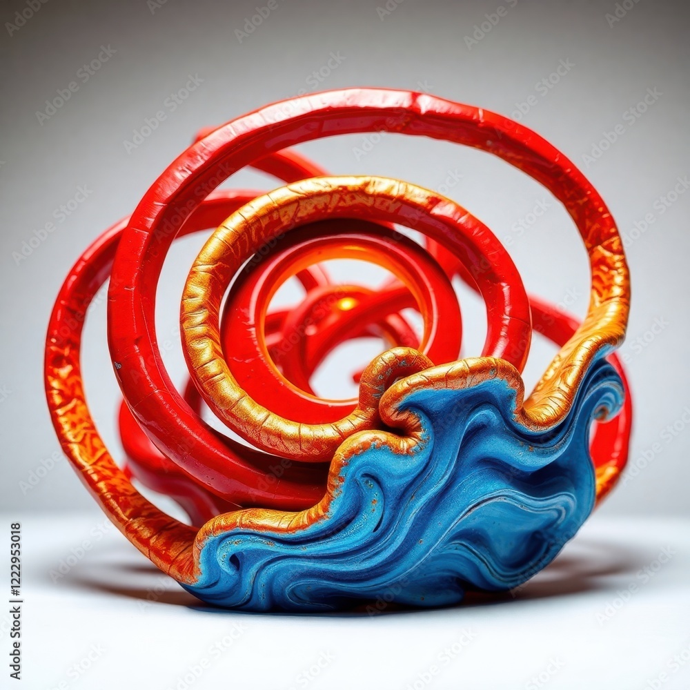 Poster dynamic abstract sculpture capturing the fluidity of movement and vibrant colors in a modern art stu