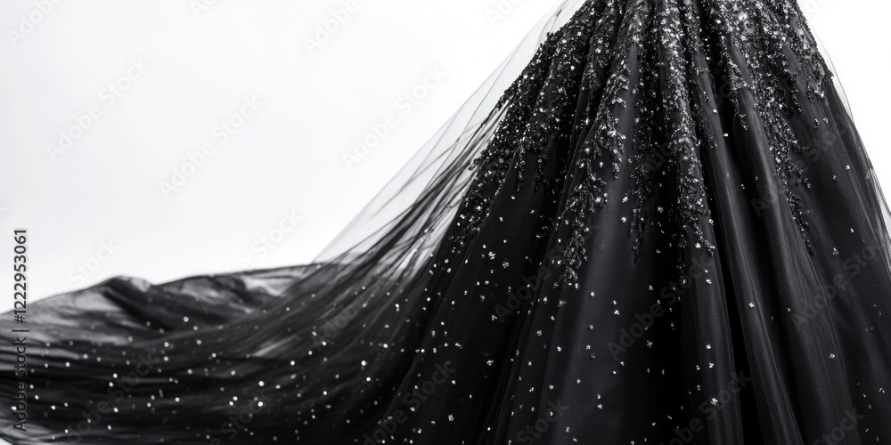 Poster Elegant bridal evening gown with intricate detailing and empty space for text suitable for fashion advertisements or editorial use.