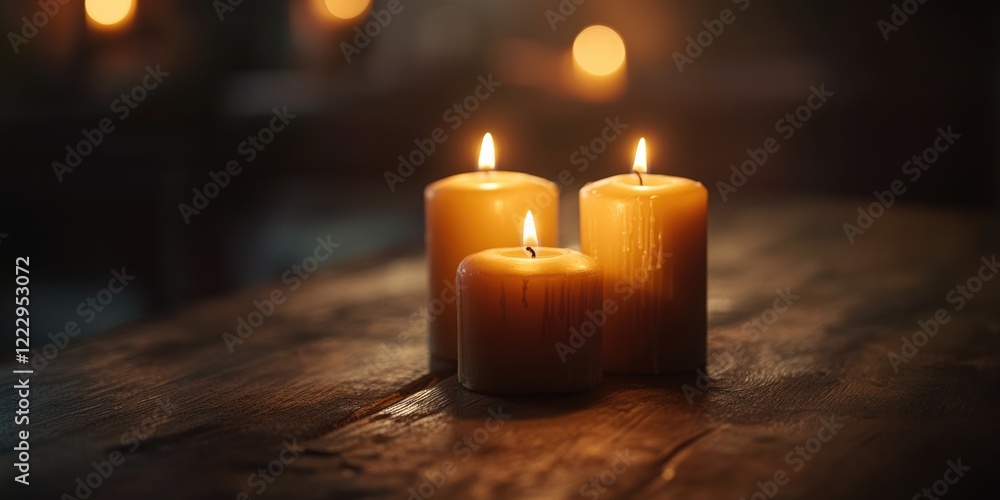Aufkleber Romantic dining table setting with lit candles creating an intimate atmosphere and ample space for personalized text or invitations