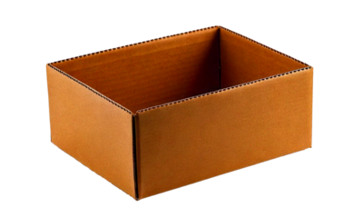 Empty craft paper box, presented as a PNG image, isolated on a transparent white background, versatile for various design projects, packaging mockups, branding, and e-commerce product displays.

