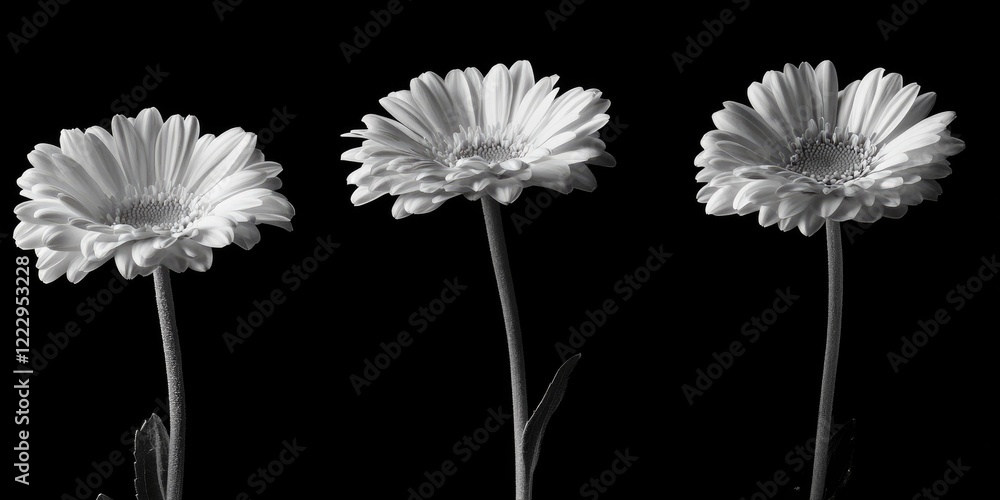 Aufkleber elegant black and white gerbera daisies with soft focus and empty space for text use in promotional 