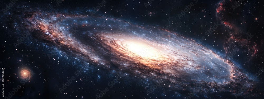 Poster Earth and Galaxy from Space Stunning High-Quality Image with Cosmic Background and Blank Space for Text or Graphics Usage