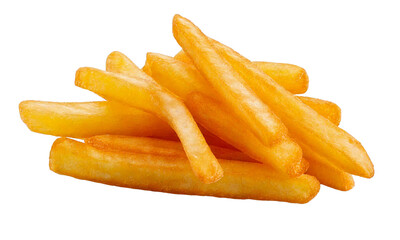 PNG, isolated, transparent, white background, crispy, golden, french fries, fast food, snack, fried, potato, side dish, savory, restaurant, casual, hot, crispy texture, potato strips, comfort food, fr