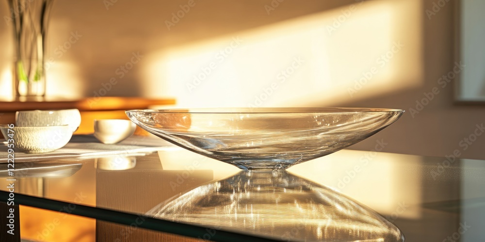 Aufkleber Elegant Glass Dining Table Elegantly Set with Soft Ambient Lighting and Empty Space for Text Showcase
