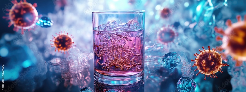Aufkleber Drinks and Microorganisms Concept with Colorful Liquids and Empty Space for Text on a Vibrant Background