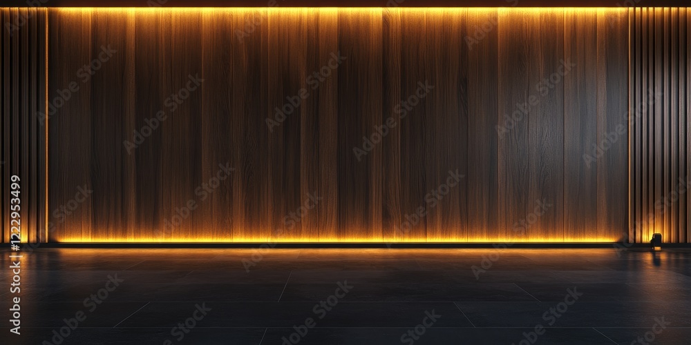 Poster elegant dark wood panel wall with warm lighting creating a modern backdrop ideal for showcasing cont