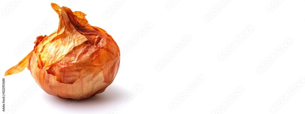 Poster Dried yellow onion bulb isolated on white background featuring ample empty space for text or design elements