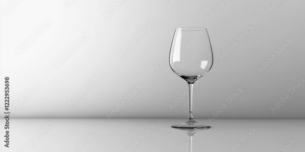 Aufkleber Elegant Empty Wine Glass on Reflective Surface with Simple Gray Background for Creative Text Insertion