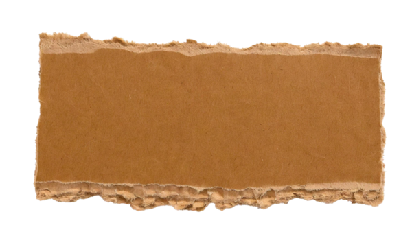 PNG, isolated on transparent white background, cardboard torn paper with rough, uneven edges, realistic texture, jagged lines, natural tones, imperfections, ripped design, detailed layering, versatile