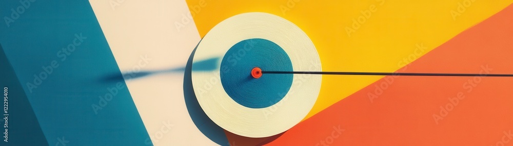 Poster a colorful abstract design featuring a circular pattern with a prominent red dot at its center, set 