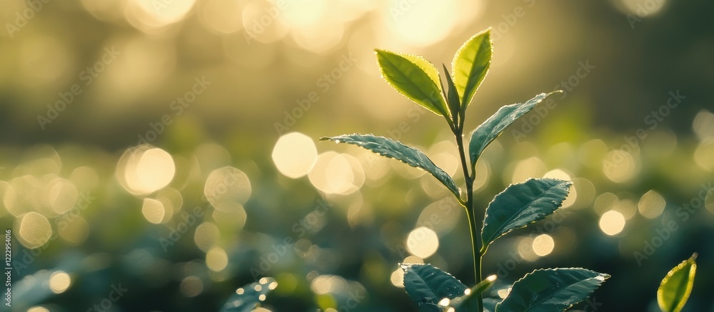Poster black seedling thriving in sunlight with blurred bokeh background emphasizing eco-friendly reforesta