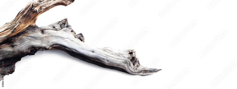 Aufkleber driftwood on white background ideal for web wallpaper or banner design featuring ample copy space fo