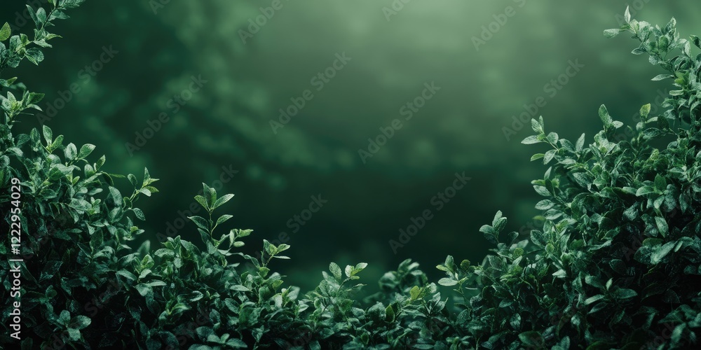 Poster Elegant deep forest green background showcasing natural foliage ideal for product display with ample empty space for text insertion.