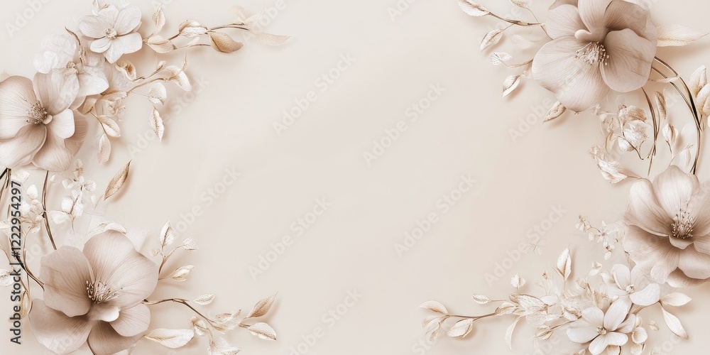 Poster Elegant Floral Oval Wreath Invitation Design with Soft Beige Background and Ample Space for Custom Text and Personalization