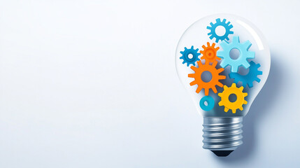 An illuminated light bulb filled with colorful gears representing creativity and innovation.