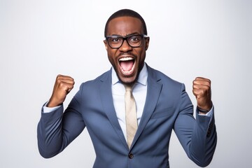 Affrican american businessman shouting success person.