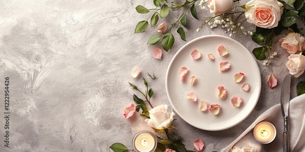 Aufkleber elegant dinner setting with rose petals and candlelight soft background perfect for romantic occasio