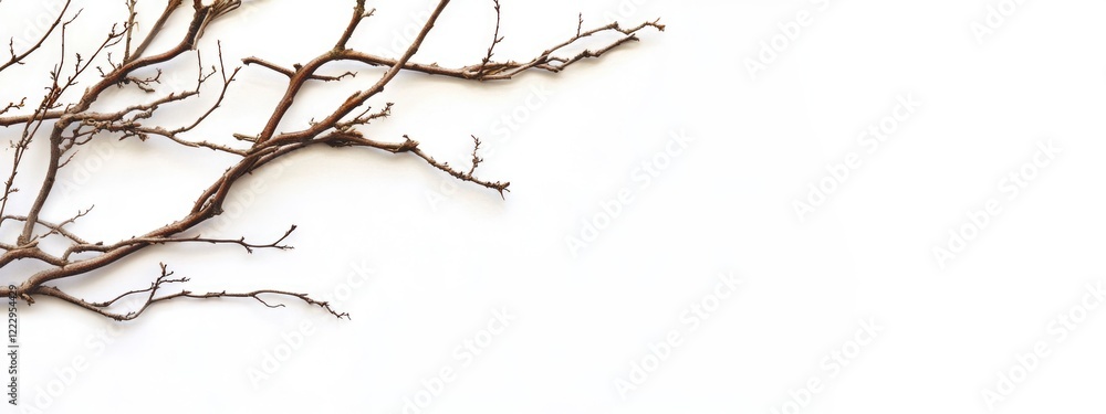 Poster Dried green tree branches on white background with ample empty space for text and design elements