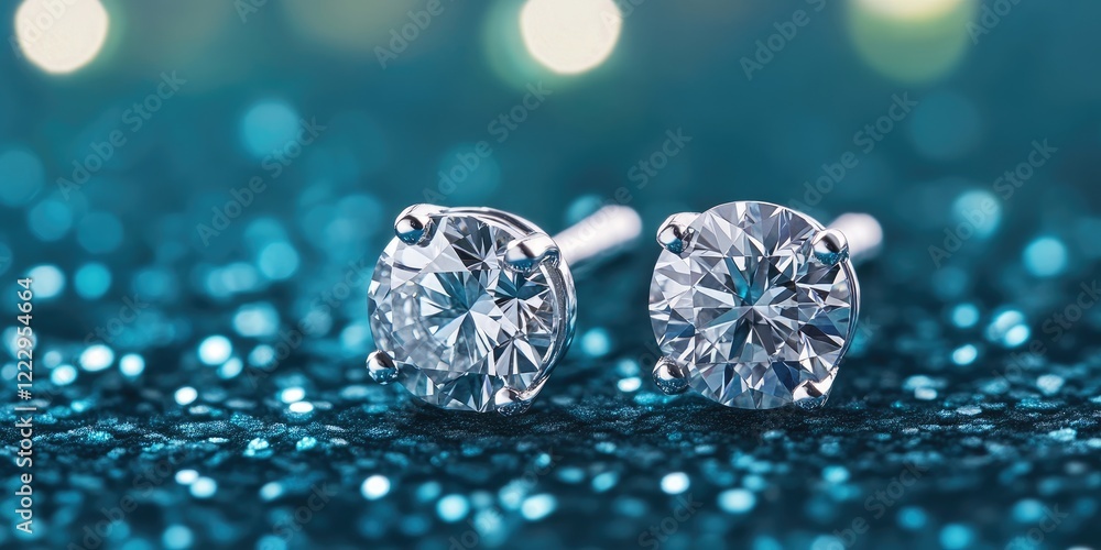 Poster elegant diamond stud earrings with sparkling background and ample copy space for promotional text an