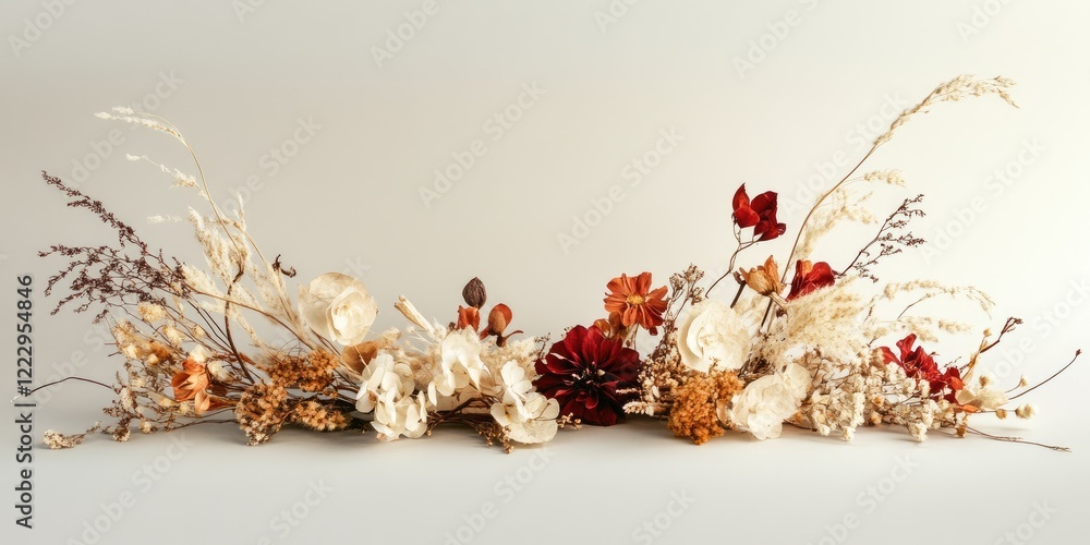 Poster Elegant floral display featuring dried blossoms and foliage with ample empty space for text placement and design integration