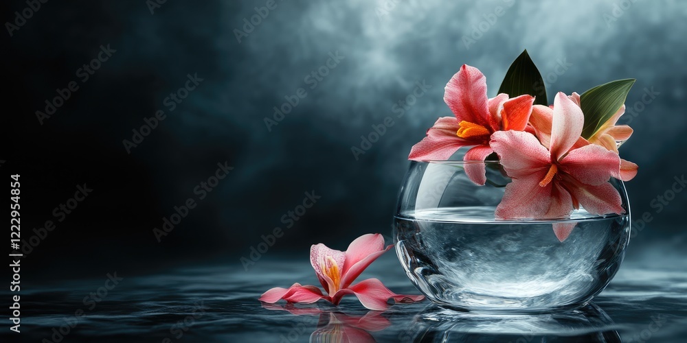Aufkleber luxury floral arrangement in glass highlighting wellness and tranquility with ample empty space for 