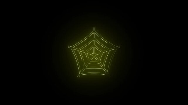 Glowing Neon  line on a spider web. neon line animation 4k video.