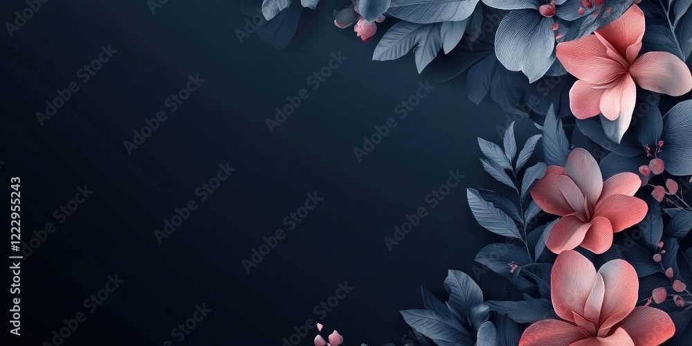 Poster elegant floral corner design on dark background with ample copy space for text and branding opportun