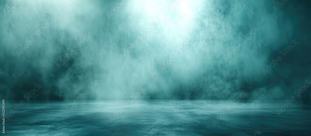 Fototapete Misty green abstract studio with foggy ambiance and empty space for text creating a minimalistic and mysterious atmosphere.