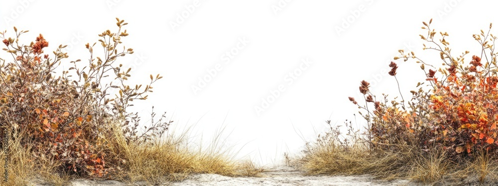 Fototapete dried grass and plants in a field creating an empty space ideal for text or overlay as a natural bac