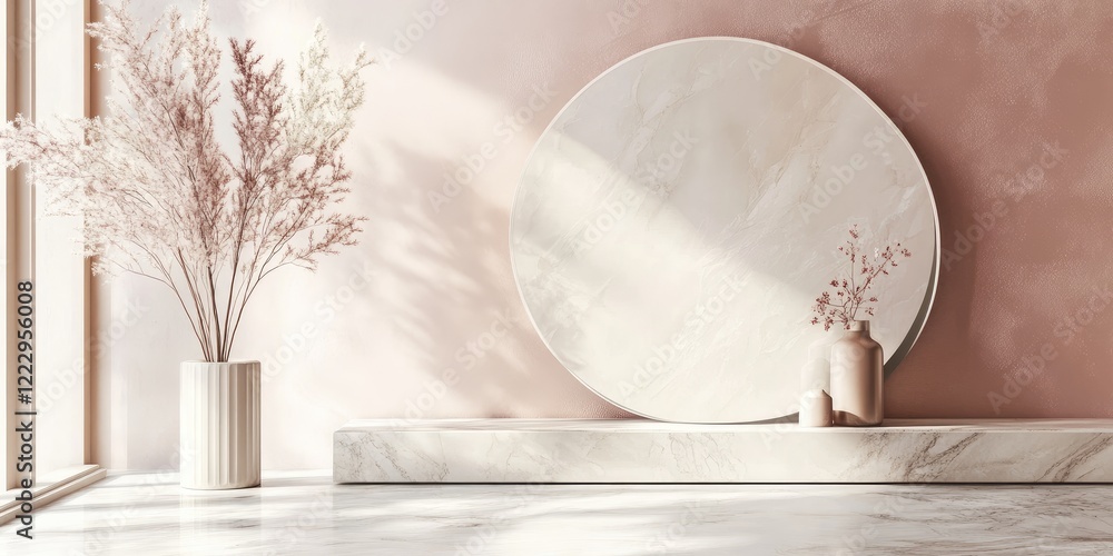 Aufkleber elegant decor scene featuring marble texture, soft tones, and empty space for text in a stylish inte