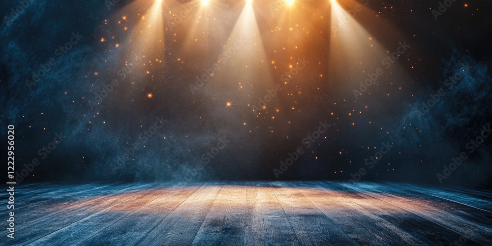 Aufkleber Elegant Stage with Bright Spotlights and Empty Space for Text in a Dramatic Atmosphere Suitable for Performances and Presentations