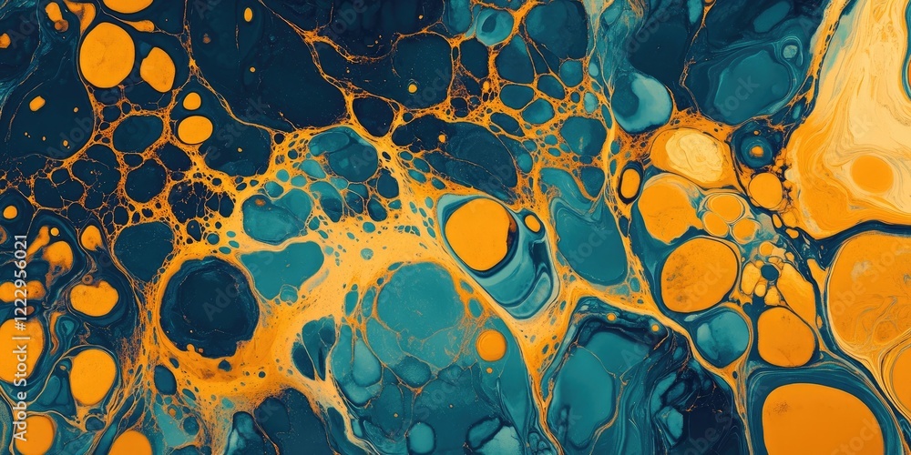 Poster Elegant Blue and Orange Digital Marbling Background Abstract Fluid Design with Space for Text or Graphics