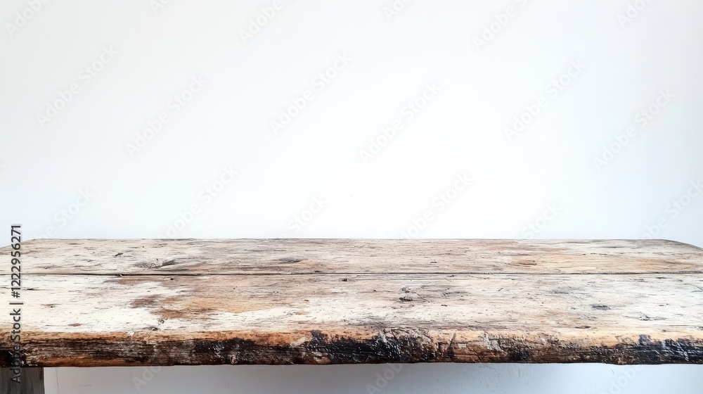 Poster Rustic aged wooden tabletop with oil stains on a neutral white background perfect for text placement and creative use in design projects