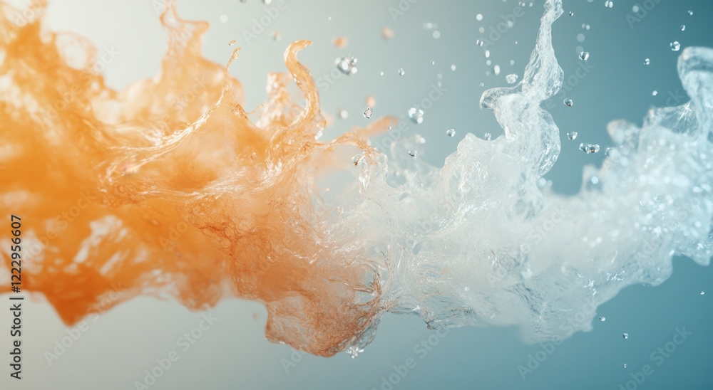 Poster dynamic water splash creating vibrant contrast of light and color in an abstract aesthetic