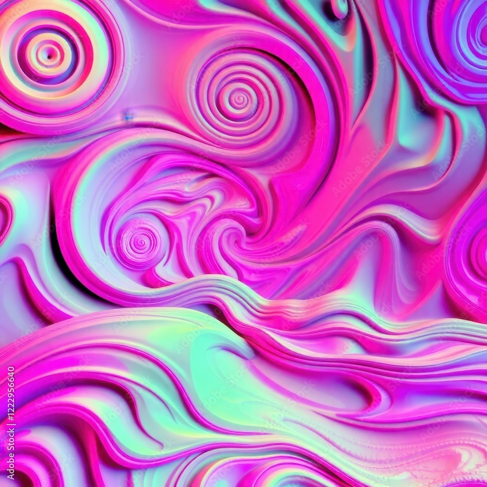 Poster swirling waves of vibrant color create a dreamlike abstract landscape with playful spirals and flowi