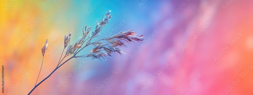 Aufkleber Dried Plant Stem on Colorful Abstract Background with Space for Text Creative Nature Art Conceptual Design