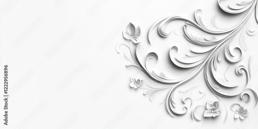 Aufkleber Elegant floral flourish design in white for text placement and sophisticated backgrounds. Perfect for invitations and premium branding.