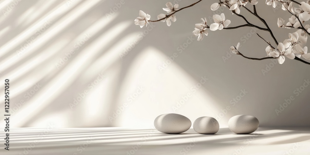 Poster elegant minimalist composition with flowers and stones on a soft background perfect for text overlay