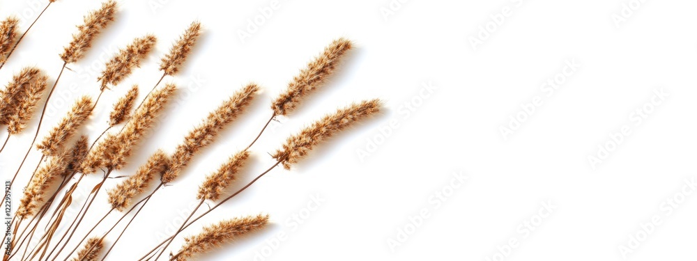 Poster dried horsetail plant on white background with ample copy space for natural or botanical themed desi